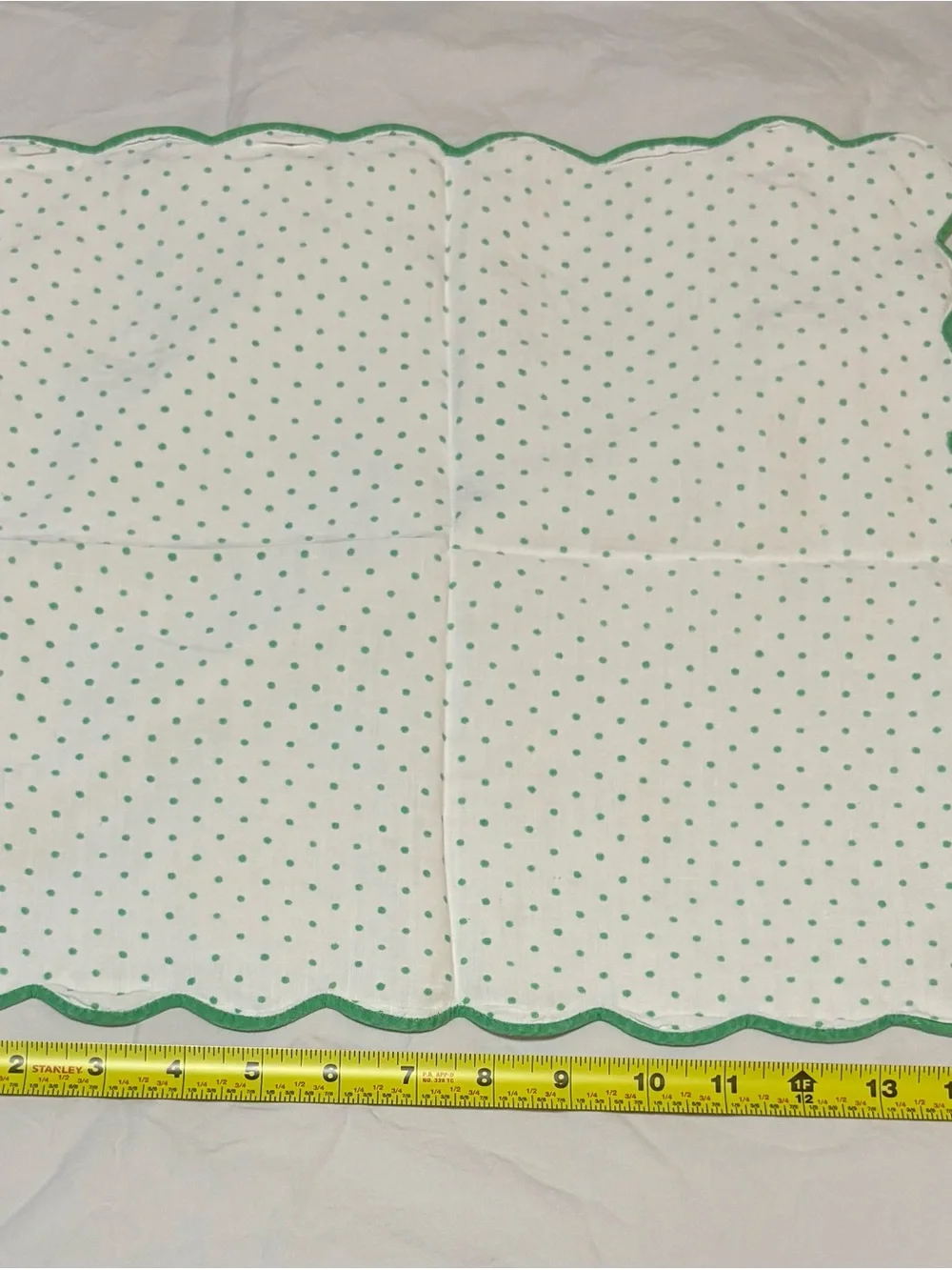 Vtg D Porthault White & Green Polka Dots Design Lin 100% Flax Placemat Napkin